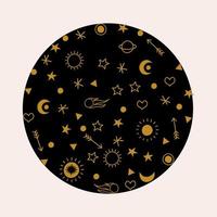 Weltraum. goldene Sterne, Planeten, Kometen, die Sonne. Vektor-Illustration in einem flachen Stil. vektor