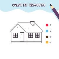 målarbok med söta lantliga hus. färg efter siffror. pedagogiskt barnspel, ritningsaktivitet för barn, utskrivbart kalkylblad. vektor