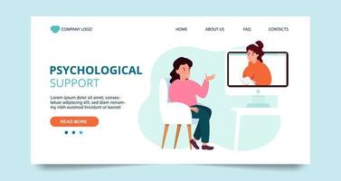 online psykologiskt stöd, mall för målsida. mental hälsa koncept. vektor illustration i platt stil
