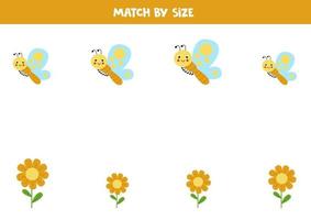 matchande spel för förskolebarn. matcha fjärilar och blommor efter storlek. vektor