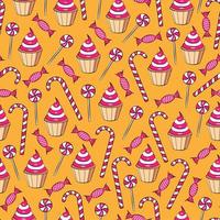 Bonbons und Bäckereimusterhintergrund auf einem hellen modischen Entwurf für Geschäft. Illustration für den Druck, Hintergründe, Cover, Verpackungen, Grußkarten, Textilien. isoliert auf weißem Hintergrund. vektor