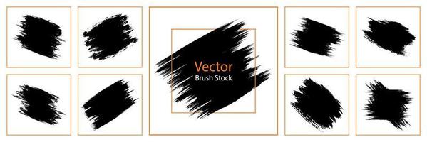 Satz von Vektorpinselstrichen schwarz eingestellt. Handfarbe Texturen Spritzer Pinsel Design-Elemente. vektor