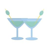 zwei Martini-Glas mit Olive. Party-, Pub-, Restaurant- oder Clubelement. Alkoholcocktail mit Wermut. Vektor-Illustration, isoliert auf weißem Hintergrund. vektor