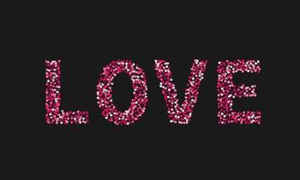 das Wort Liebe aus kleinen Herzen in Rot- und Rosatönen auf schwarzem Hintergrund. Valentinstag Typografie Poster. einfach zu bearbeitende Vorlage für Ihre Designprojekte. vektor