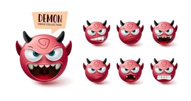 Dämon Emoji-Vektor-Set. emojis halloween rote maskottchen charaktersammlung einzeln auf weißem hintergrund für grafikdesignelemente. Vektor-Illustration vektor