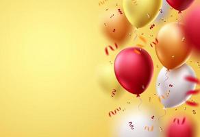 Geburtstag Ballons Vektor Vorlage Hintergrunddesign. Ballonelemente für Geburtstagseinladungskarte und Partyfeier im gelben leeren Raum für Textdesign. Vektor-Illustration