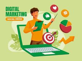 Schwarzer Mann Präsentation digitales Marketing-Social-Media-Konzept vektor