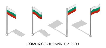 isometrische Flagge Bulgariens in statischer Position und in Bewegung am Fahnenmast. 3D-Vektor vektor