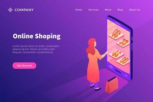 Mobiles Online-Shopping-Konzept für Website-Vorlage oder Landing-Homepage-Banner vektor