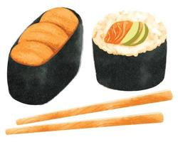 Satz Sushi japanisches Essen Illustrationen Aquarell Stile vektor