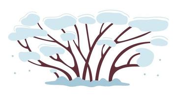 brunt träd eller buske i snön. den växer på vintern, vinden blåser och böjer grenarna. dekor för nyårsvinterdesign. enkel vektorillustration i platt stil isolerad på vit bakgrund vektor