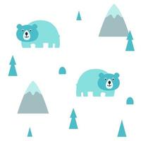 mönster med björnar berg och träd. för design av barnsaker. söt illustration, bakgrund i tecknad film, platt stil vektor