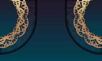 blå gradient banner med indiska guld ornament och textutrymme vektor