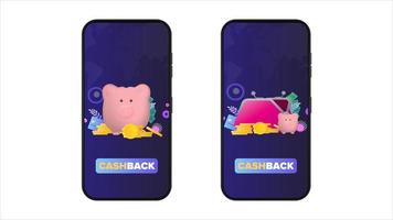 Telefon mit Cashback-Anwendung. große Brieftasche, Kreditkarte, Goldmünzen, Dollar. Konzept, Geld, Cashback oder Vermögen zu sparen. Vektor. vektor