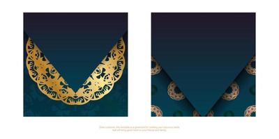 broschyrmall med lutning blå färg med indiska guldprydnader för dina gratulationer. vektor
