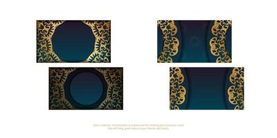 gradient blått visitkort med abstrakta guldprydnader för din personlighet. vektor