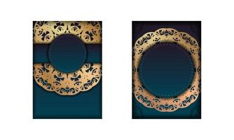 Flyer-Vorlage mit blauer Farbverlaufsfarbe mit abstraktem Goldmuster für Typografie vorbereitet. vektor