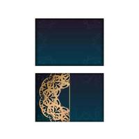 Broschürenvorlage mit blauer Farbverlaufsfarbe mit Mandala-Goldornament für Ihre Marke. vektor