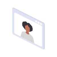 Afroamerikanerfrau im Chatfenster. Das Mädchen leitet eine Online-Konferenz. Isometrie. Vektor. vektor
