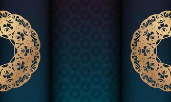 blå gradient banner med mandala guld mönster för logotyp design vektor