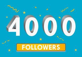 illustration 3d-nummer för sociala medier 4k gillar tack, firar prenumeranter fans. banner med 4000 följare vektor