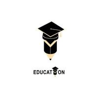enkel utbildning logotyp designmall. examen cap ikon och penna emblem för kurser, klasser och skolor vektor illustration. onlineutbildning, affärsföretag, universitet och lärande koncept.