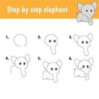 steg för steg ritelefant för barn vektor