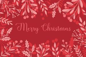 god jul gratulationskort, mall, banner. vinterram i rött, rosa järnekbär, mistelväxt, siluett för julgrönska. festlig semester vektor design
