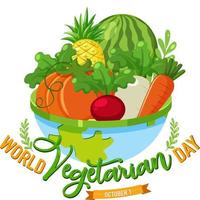 World Vegetarian Day logotyp med grönsaker och frukt vektor