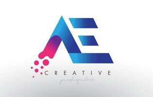 ae-Brief-Design mit kreativen Punkten, Blasenkreisen und blau-rosa Farben vektor
