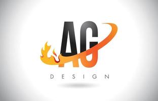 ag ag brief logo mit feuerflammendesign und orangem swoosh. vektor