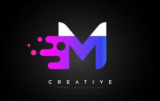 prickar bokstav m logotypdesign. bokstaven m ikon med flytande flytande idé och lila färger vektor