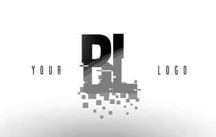 bl bl Pixelbuchstaben-Logo mit digitalen zerbrochenen schwarzen Quadraten vektor