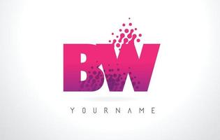 bw bw brieflogo mit rosa violetter farbe und partikelpunktdesign. vektor