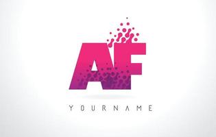 af af brieflogo mit rosa violetter farbe und partikelpunktdesign. vektor