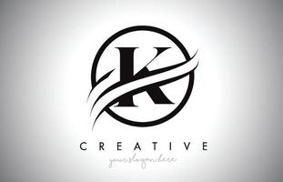 k-Brief-Logo-Design mit Kreis-Swoosh-Grenze und kreativem Icon-Design. vektor