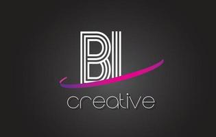 bl bl brieflogo mit liniendesign und lila swoosh. vektor