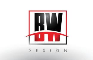 bw bw logotypbokstäver med röda och svarta färger och swoosh. vektor