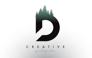 Kreative d-Brief-Logo-Idee mit Kiefernwäldern. Buchstabe d Design mit Kiefer oben vektor