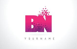 bn bn brieflogo mit rosa violetter farbe und partikelpunktdesign. vektor