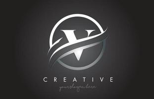 V-Brief-Logo-Design mit Kreisstahl-Swoosh-Grenze und kreativem Icon-Design. vektor