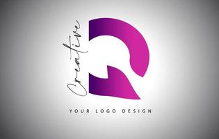 Kreatives Letter-Q-Logo mit violettem Farbverlauf und kreativem Buchstabenschnitt. vektor