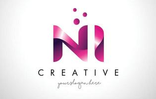 ni-Brief-Logo-Design mit lila Farben und Punkten vektor