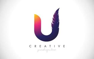 u-Feder-Brief-Logo-Icon-Design mit Federfedern kreative Look-Vektor-Illustration vektor