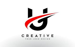 Schwarzes und rotes kreatives u-Brief-Logo-Design mit Swoosh-Symbolvektor. vektor