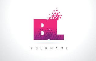 bl bl brieflogo mit rosa violetter farbe und partikelpunkt-design. vektor