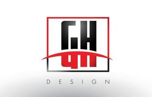 gh gh logotypbokstäver med röda och svarta färger och swoosh. vektor