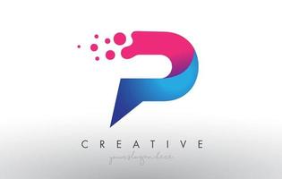 p-Brief-Design mit kreativen Punkten, Blasenkreisen und blau-rosa Farben vektor