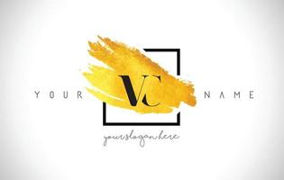 vc goldener Buchstabe Logo-Design mit kreativem Goldpinselstrich vektor