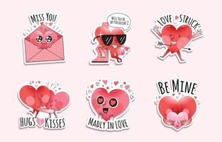 Valentinstag Cartoon Herzen Aufkleber Konzept vektor
